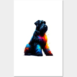 Striking Black Russian Terrier in Colorful Splash Art Posters and Art